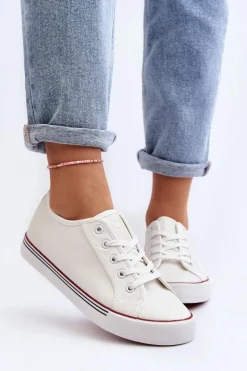 Discount Damskie Trampki Z Eko Skóry Białe Lirean Damskie Trampki Damskie Niskie