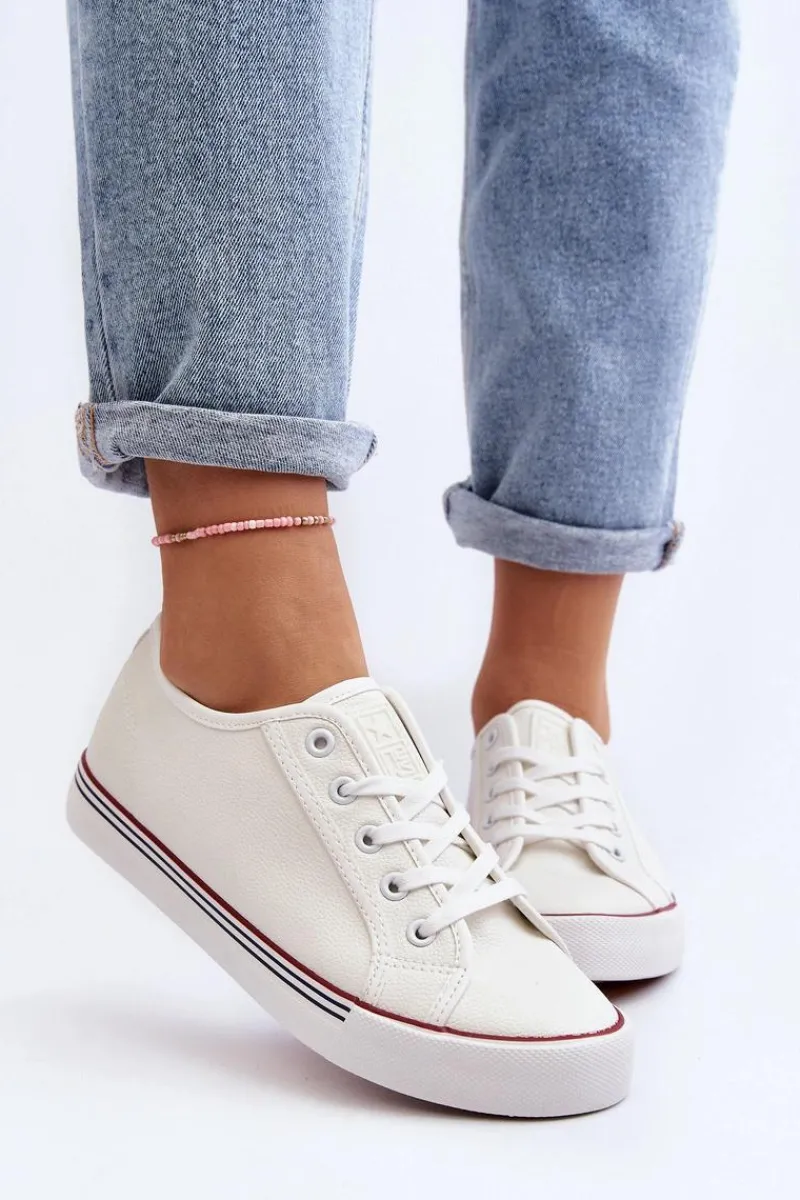 Discount Damskie Trampki Z Eko Skóry Białe Lirean Damskie Trampki Damskie Niskie