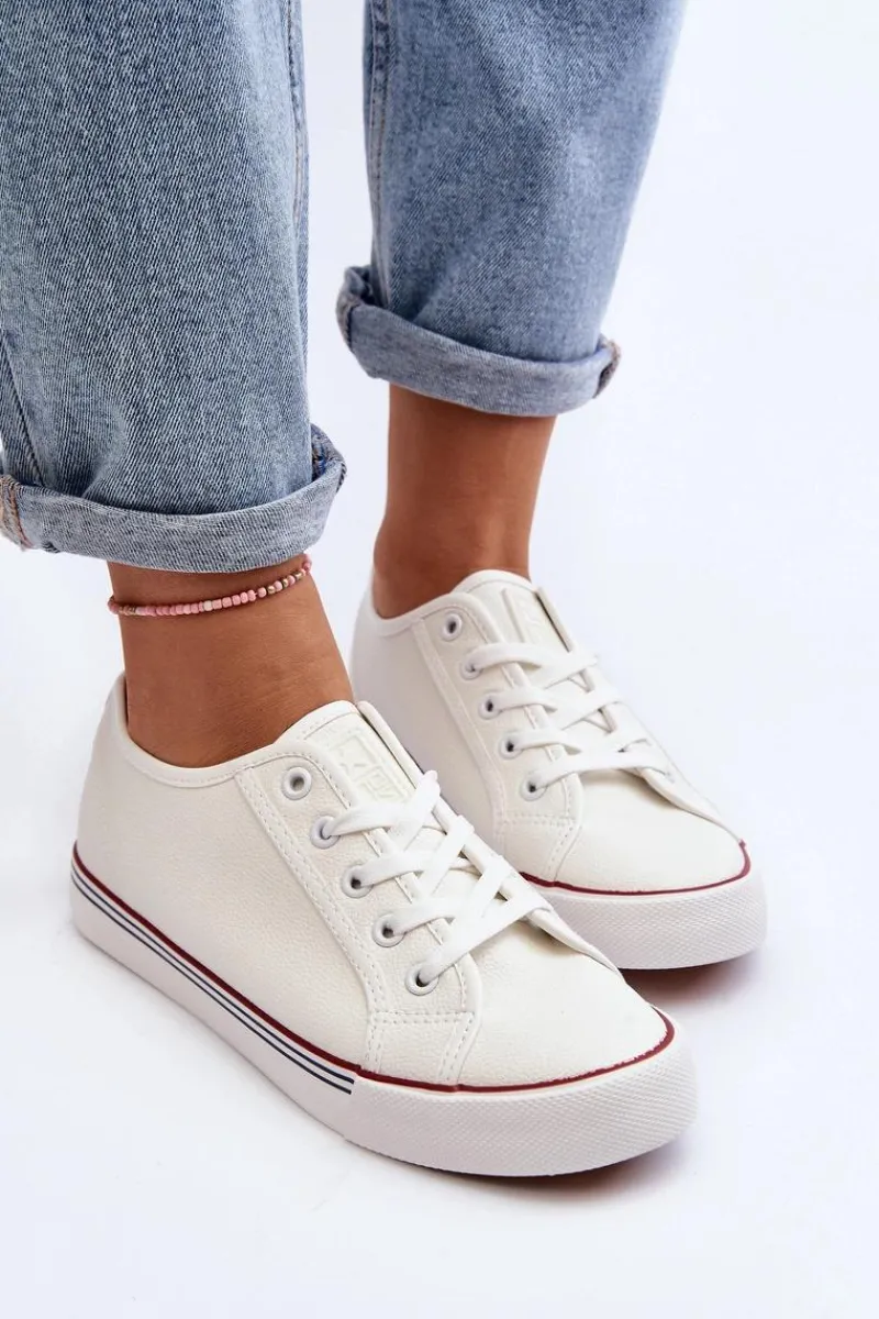 Discount Damskie Trampki Z Eko Skóry Białe Lirean Damskie Trampki Damskie Niskie