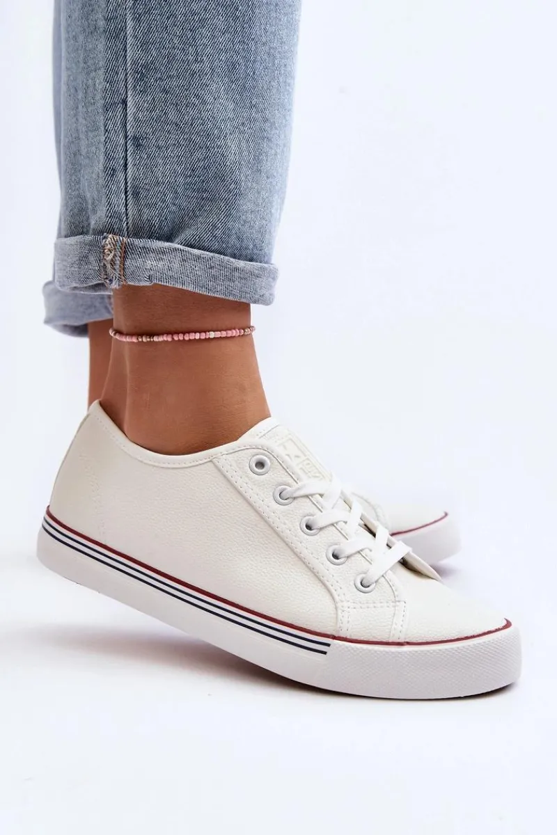 Discount Damskie Trampki Z Eko Skóry Białe Lirean Damskie Trampki Damskie Niskie