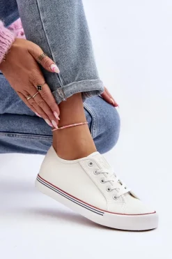 Discount Damskie Trampki Z Eko Skóry Białe Lirean Damskie Trampki Damskie Niskie