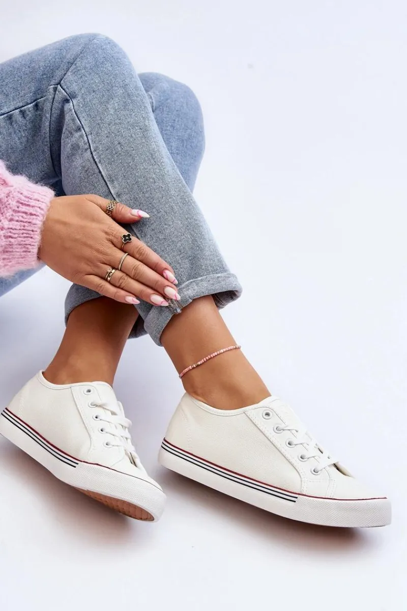 Discount Damskie Trampki Z Eko Skóry Białe Lirean Damskie Trampki Damskie Niskie