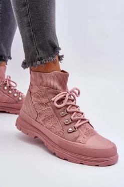 Outlet Boto Damskie Trampki Z Elastyczną Cholewką Różowe Kalyne