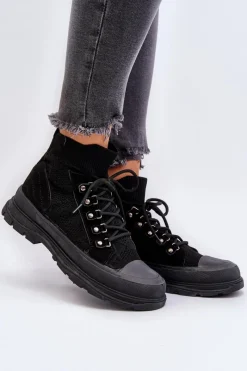 Damskie Trampki Z Elastyczną Cholewką Czarne Kalyne Damskie Trampki Damskie Wysokie