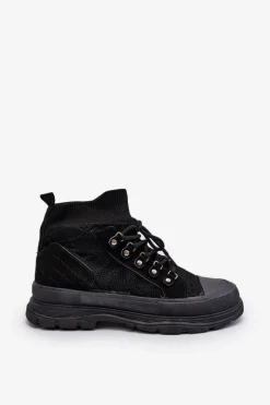 Damskie Trampki Z Elastyczną Cholewką Czarne Kalyne Damskie Trampki Damskie Wysokie