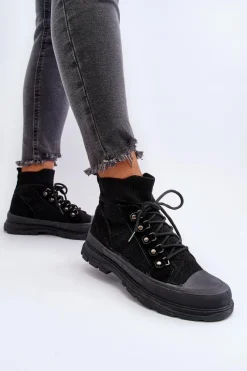 Damskie Trampki Z Elastyczną Cholewką Czarne Kalyne Damskie Trampki Damskie Wysokie