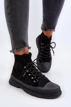 Damskie Trampki Z Elastyczną Cholewką Czarne Kalyne Damskie Trampki Damskie Wysokie