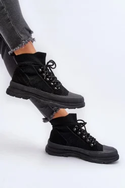 Damskie Trampki Z Elastyczną Cholewką Czarne Kalyne Damskie Trampki Damskie Wysokie