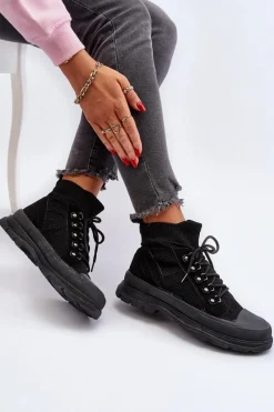 Damskie Trampki Z Elastyczną Cholewką Czarne Kalyne Damskie Trampki Damskie Wysokie