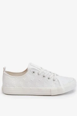 Outlet Big Star Shoes Damskie Trampki Z Haftem Big Star LL274223 Białe