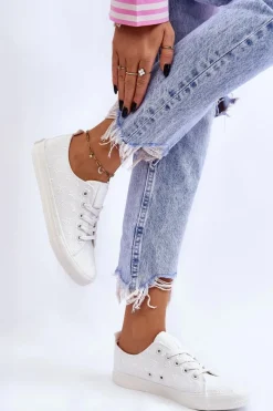 Outlet Big Star Shoes Damskie Trampki Z Haftem Big Star LL274223 Białe