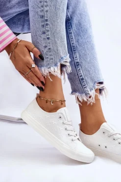 Outlet Big Star Shoes Damskie Trampki Z Haftem Big Star LL274223 Białe