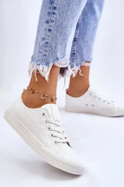 Outlet Big Star Shoes Damskie Trampki Z Haftem Big Star LL274223 Białe