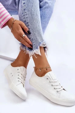 Outlet Big Star Shoes Damskie Trampki Z Haftem Big Star LL274223 Białe