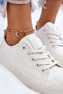 Outlet Big Star Shoes Damskie Trampki Z Haftem Big Star LL274223 Białe