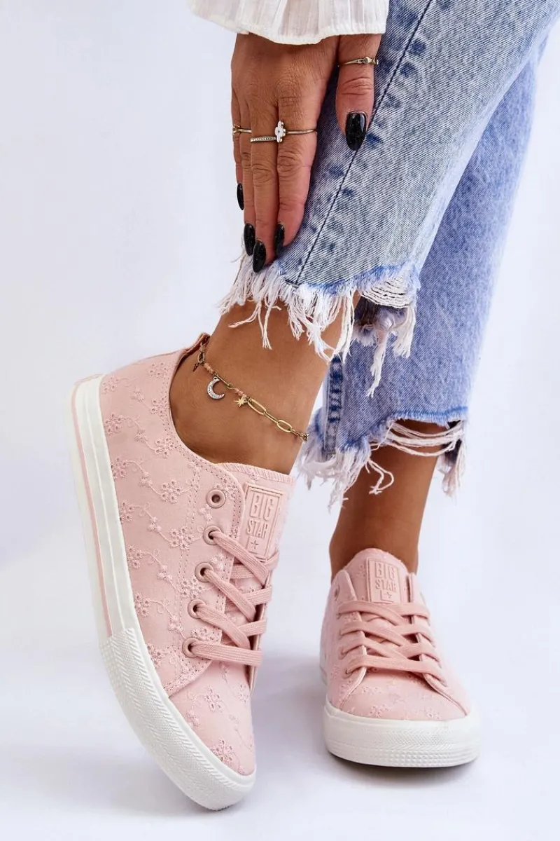 Sale Damskie Trampki Z Haftem Big Star LL274224 Różowe Damskie Trampki Damskie Big Star|Trampki Damskie Niskie