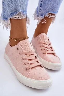 Sale Damskie Trampki Z Haftem Big Star LL274224 Różowe Damskie Trampki Damskie Big Star|Trampki Damskie Niskie