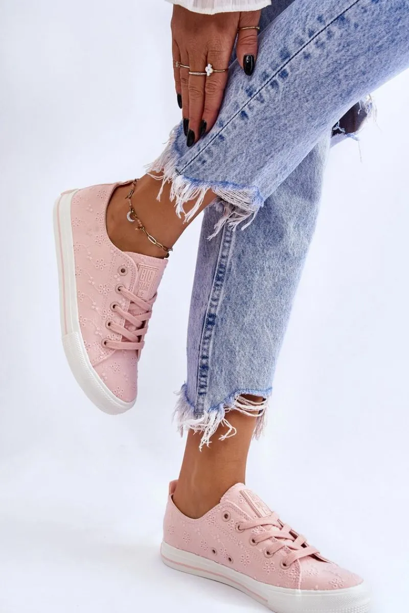 Sale Damskie Trampki Z Haftem Big Star LL274224 Różowe Damskie Trampki Damskie Big Star|Trampki Damskie Niskie