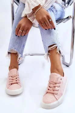 Sale Damskie Trampki Z Haftem Big Star LL274224 Różowe Damskie Trampki Damskie Big Star|Trampki Damskie Niskie