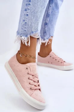 Sale Damskie Trampki Z Haftem Big Star LL274224 Różowe Damskie Trampki Damskie Big Star|Trampki Damskie Niskie