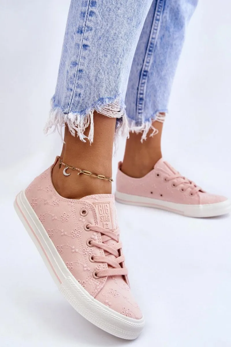 Sale Damskie Trampki Z Haftem Big Star LL274224 Różowe Damskie Trampki Damskie Big Star|Trampki Damskie Niskie