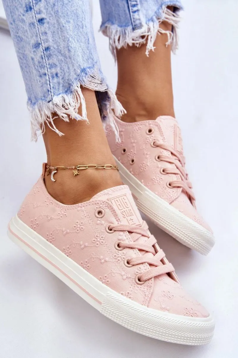 Sale Damskie Trampki Z Haftem Big Star LL274224 Różowe Damskie Trampki Damskie Big Star|Trampki Damskie Niskie