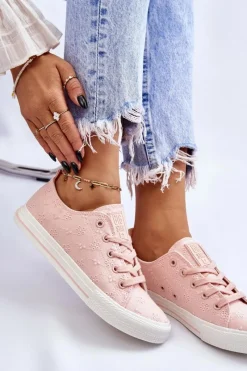 Sale Damskie Trampki Z Haftem Big Star LL274224 Różowe Damskie Trampki Damskie Big Star|Trampki Damskie Niskie