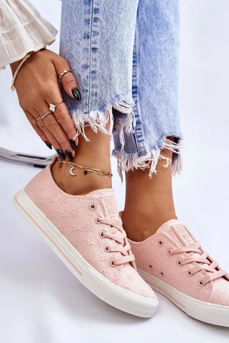 Sale Damskie Trampki Z Haftem Big Star LL274224 Różowe Damskie Trampki Damskie Big Star|Trampki Damskie Niskie