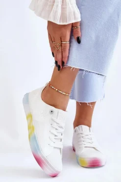 Sale Damskie Trampki Z Kolorową Platformą Big Star LL274237 Białe Damskie Trampki Damskie Big Star|Trampki Damskie Niskie