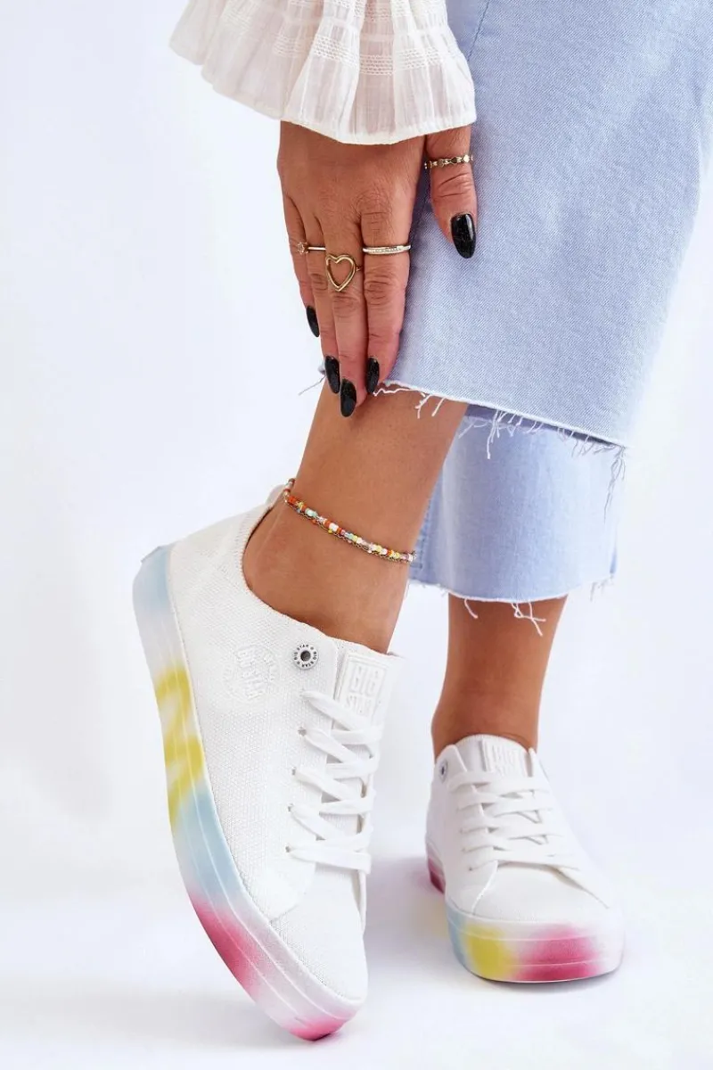 Sale Damskie Trampki Z Kolorową Platformą Big Star LL274237 Białe Damskie Trampki Damskie Big Star|Trampki Damskie Niskie