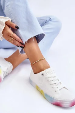 Sale Damskie Trampki Z Kolorową Platformą Big Star LL274237 Białe Damskie Trampki Damskie Big Star|Trampki Damskie Niskie