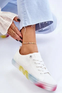 Sale Damskie Trampki Z Kolorową Platformą Big Star LL274237 Białe Damskie Trampki Damskie Big Star|Trampki Damskie Niskie