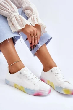 Sale Damskie Trampki Z Kolorową Platformą Big Star LL274237 Białe Damskie Trampki Damskie Big Star|Trampki Damskie Niskie