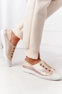 Trampki Damskie Niskie></noscript>Boto Damskie Trampki Z Koronką Lu Boo Złote