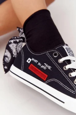 Trampki Damskie Big Star|Trampki Damskie Niskie>Big Star Shoes Damskie Trampki Z Napisem BIG STAR FF274082 Czarne