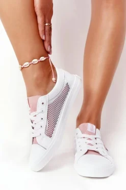 Big Star Shoes Damskie Trampki Z Siateczką Big Star DD274688 Biało-Różowe