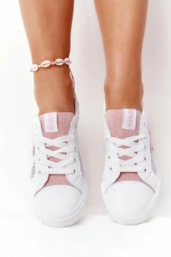 Big Star Shoes Damskie Trampki Z Siateczką Big Star DD274688 Biało-Różowe