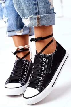 Trampki Damskie Niskie>Boto Damskie Trampki Z Suwakiem Czarne Malani