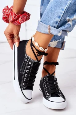 Trampki Damskie Niskie></noscript>Boto Damskie Trampki Z Suwakiem Czarne Malani