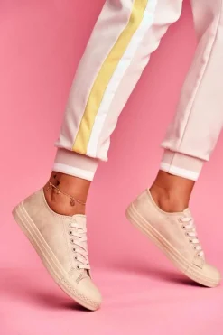 Online Damskie Trampki Zamszowe Beżowe El Paso Damskie Trampki Damskie Niskie