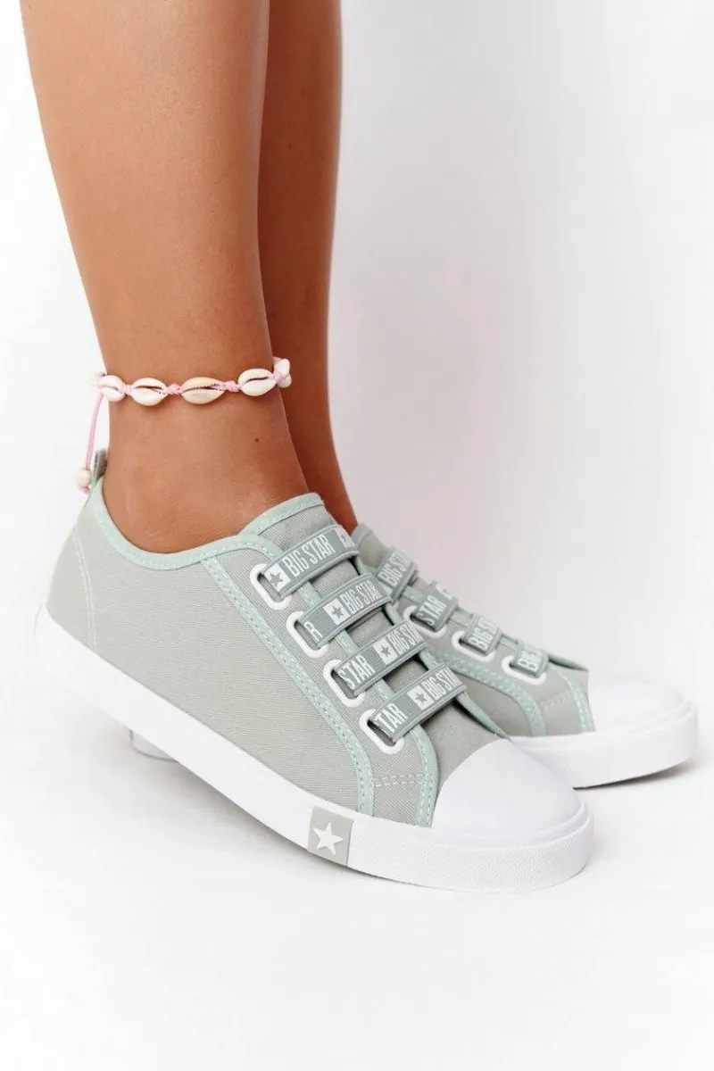 Trampki Damskie Big Star|Trampki Damskie Niskie>Big Star Shoes Damskie Trampki Ze Ściągaczami BIG STAR HH274097 Zielone