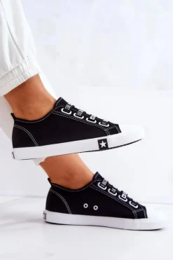 Trampki Damskie Big Star|Trampki Damskie Niskie>Big Star Shoes Damskie Trampki Ze Ściągaczami BIG STAR HH274098 Czarne