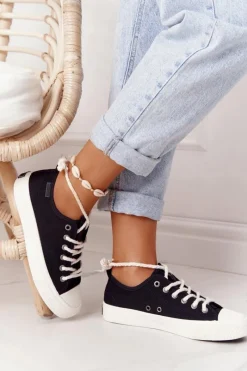 Trampki Damskie Big Star|Trampki Damskie Niskie>Big Star Shoes Damskie Trampki Ze Sznurkiem BIG STAR FF274184 Czarne