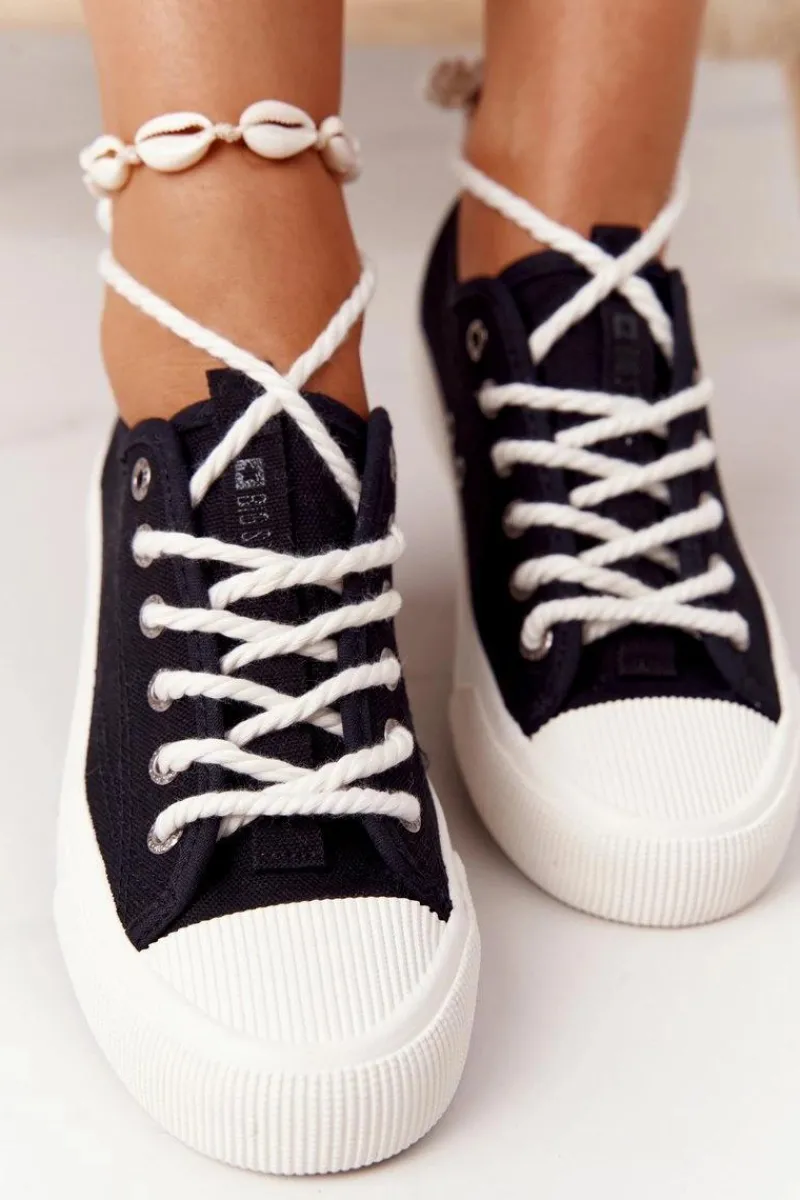 Trampki Damskie Big Star|Trampki Damskie Niskie>Big Star Shoes Damskie Trampki Ze Sznurkiem BIG STAR FF274184 Czarne