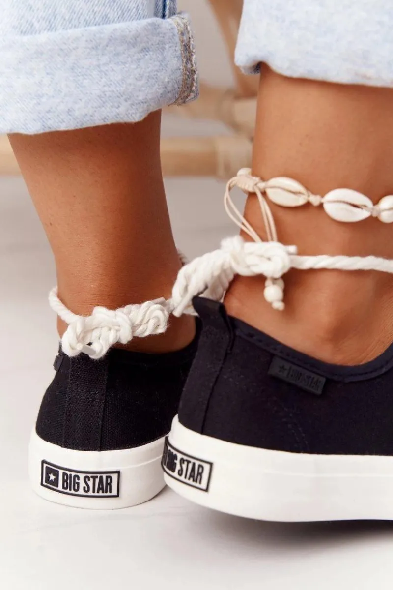 Trampki Damskie Big Star|Trampki Damskie Niskie>Big Star Shoes Damskie Trampki Ze Sznurkiem BIG STAR FF274184 Czarne