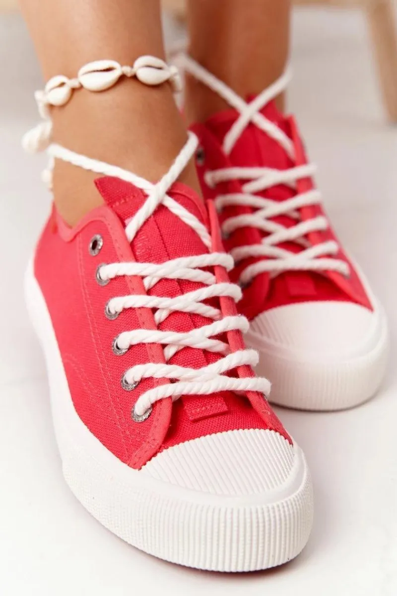 Online Damskie Trampki Ze Sznurkiem BIG STAR FF274185 Czerwone Damskie Trampki Damskie Big Star|Trampki Damskie Niskie