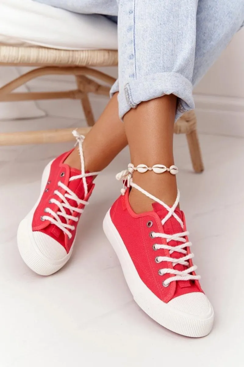 Online Damskie Trampki Ze Sznurkiem BIG STAR FF274185 Czerwone Damskie Trampki Damskie Big Star|Trampki Damskie Niskie