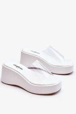 Best Boto Damskie Transparentne Klapki Na Koturnie Białe Eliane