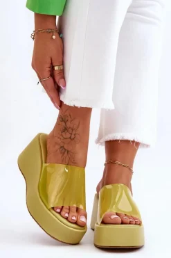 Online Damskie Transparentne Klapki Na Koturnie Jasnozielone Eliane Damskie Klapki Na Koturnie|Klapki Damskie Klasyczne