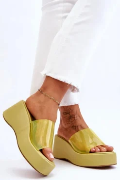 Online Damskie Transparentne Klapki Na Koturnie Jasnozielone Eliane Damskie Klapki Na Koturnie|Klapki Damskie Klasyczne